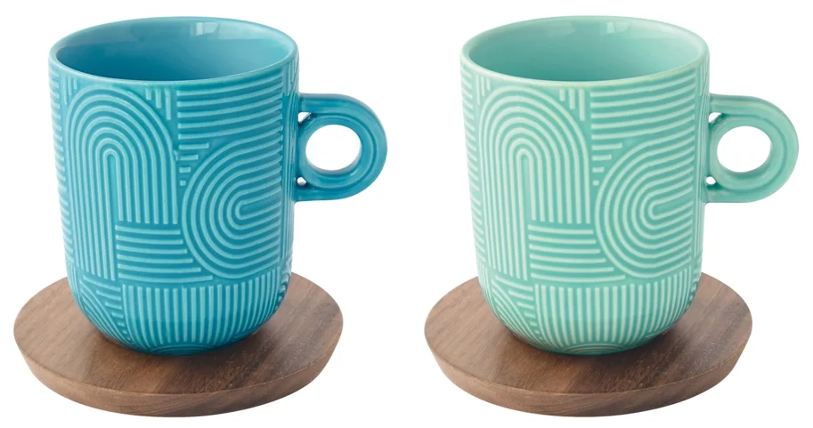 2er Set Take a Loop Kaffeetasse 350ml mit Akazienuntersetzer