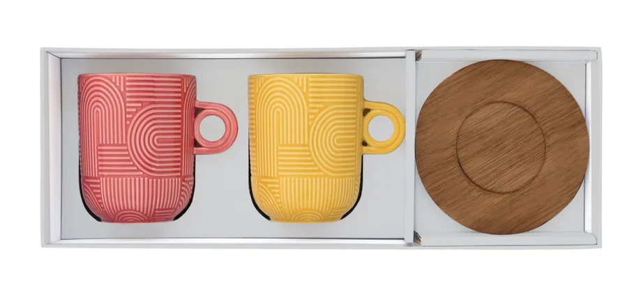 2er Set Take a Loop Kaffeetasse 350ml mit Akazienuntersetzer