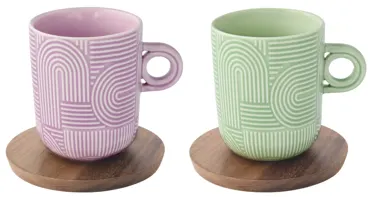 2er Set Take a Loop Kaffeetasse 350ml mit Akazienuntersetzer