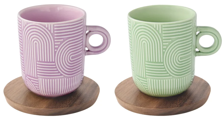 2er Set Take a Loop Kaffeetasse 350ml mit Akazienuntersetzer