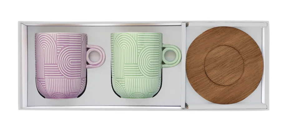 2er Set Take a Loop Kaffeetasse 350ml mit Akazienuntersetzer