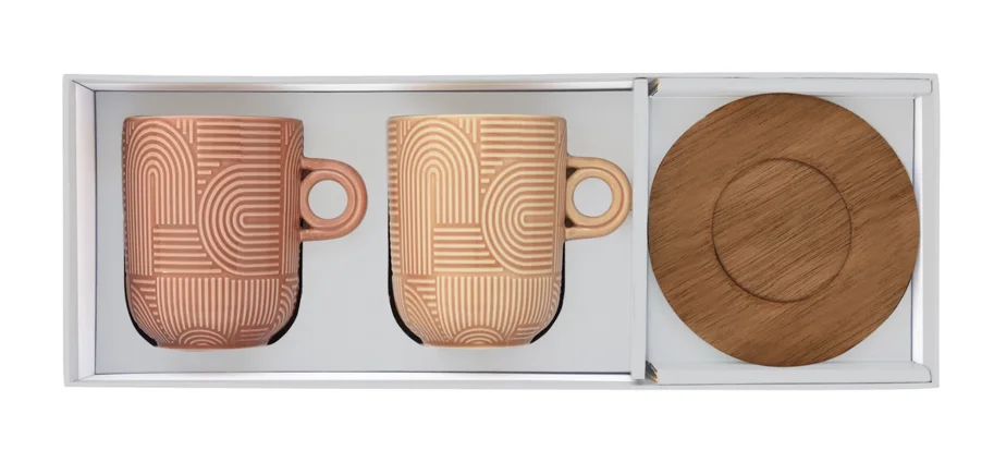 2er Set Take a Loop Kaffeetasse 350ml mit Akazienuntersetzer