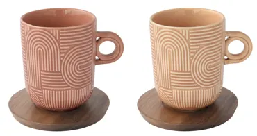 2er Set Take a Loop Kaffeetasse 350ml mit Akazienuntersetzer