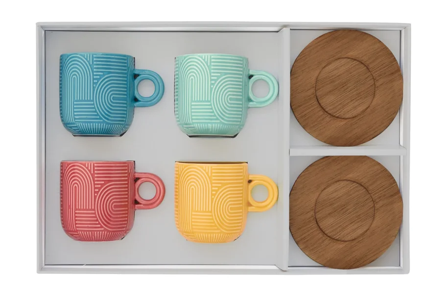 4er Set Take a Loop Espressotasse 110ml mit Akazienunters.