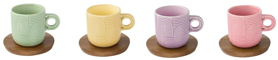 4er Set Take a Loop Espressotasse 110ml mit Akazienunters.