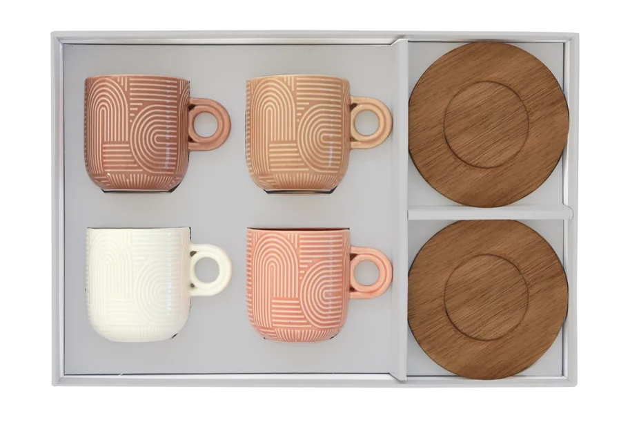 4er Set Take a Loop Espressotasse 110ml mit Akazienunters.
