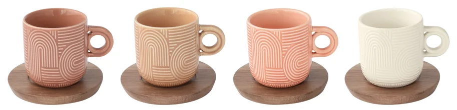 4er Set Take a Loop Espressotasse 110ml mit Akazienunters.