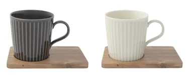 2er Set Take a Break Kaffeetasse 380ml mit Akazienunters.