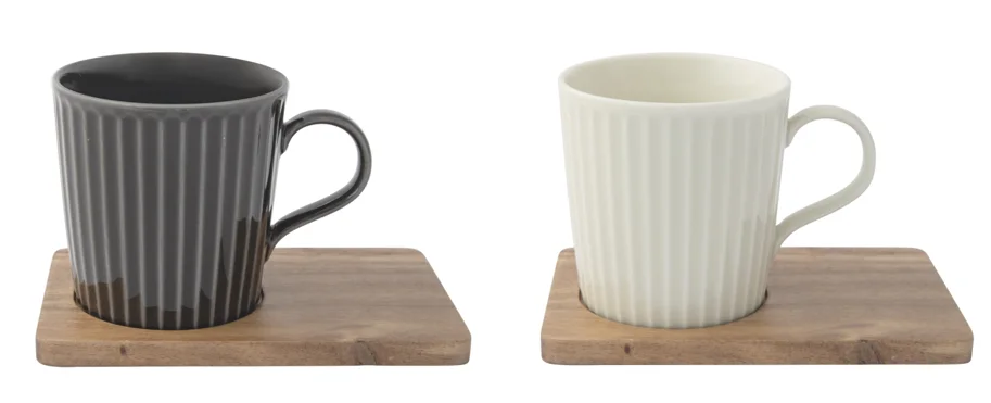 2er Set Take a Break Kaffeetasse 380ml mit Akazienunters.
