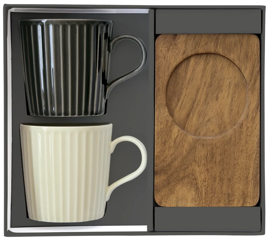 2er Set Take a Break Kaffeetasse 380ml mit Akazienunters.
