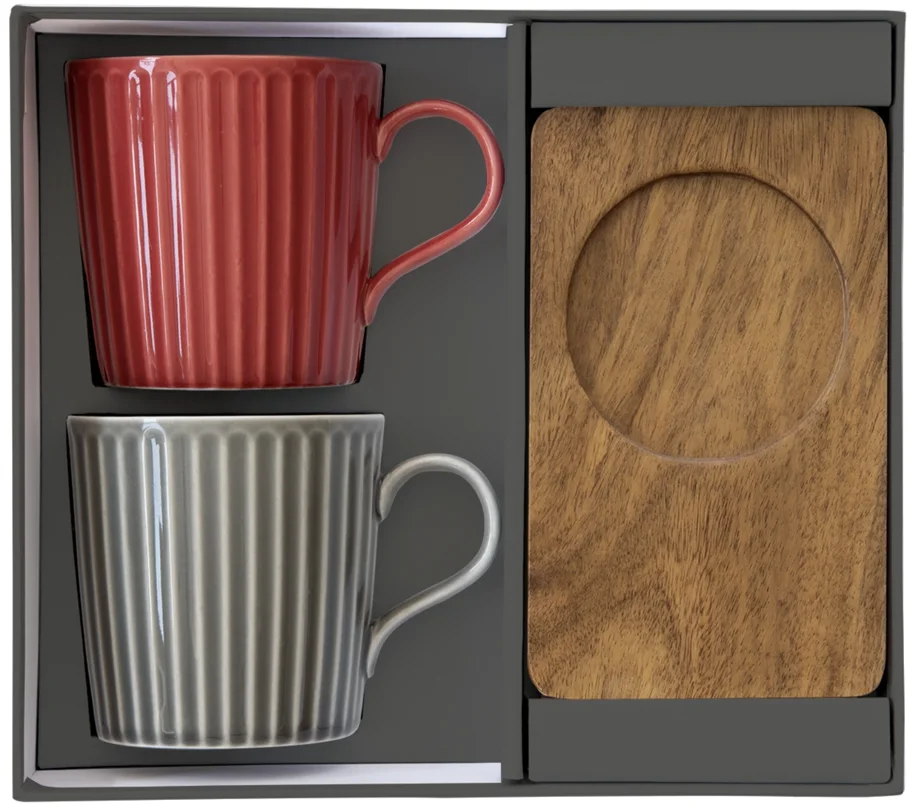 2er Set Take a Break Kaffeetasse 380ml mit Akazienunters.