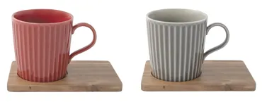 2er Set Take a Break Kaffeetasse 380ml mit Akazienunters.