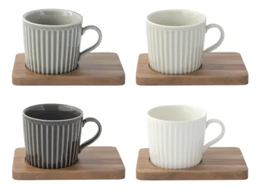 4er Set Take a Break Espressotasse 110ml mit Akazienunters.