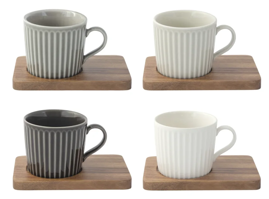 4er Set Take a Break Espressotasse 110ml mit Akazienunters.
