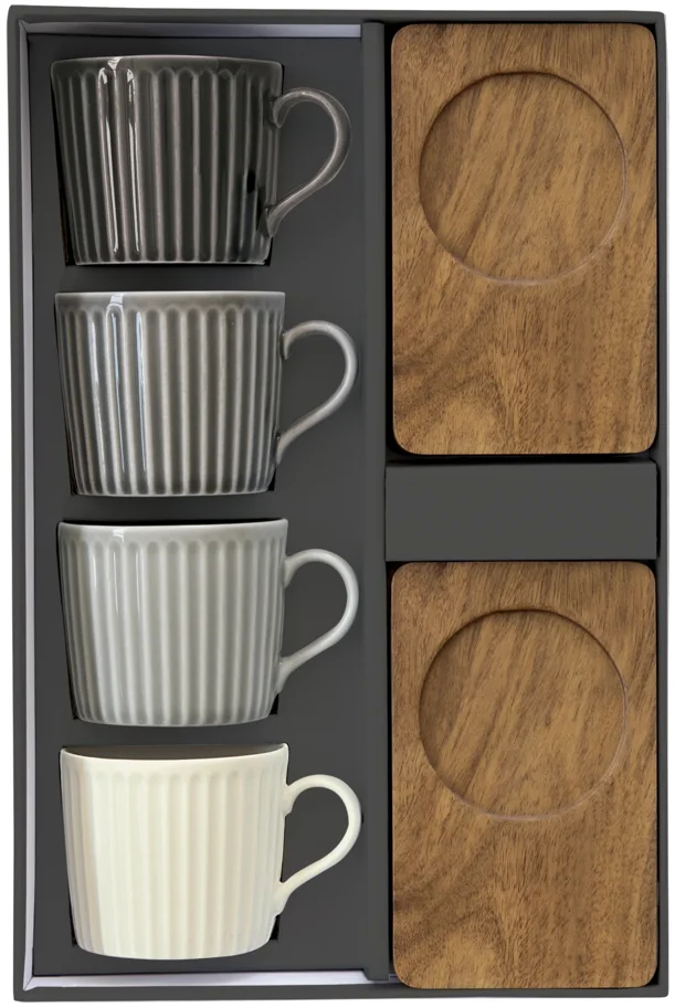 4er Set Take a Break Espressotasse 110ml mit Akazienunters.