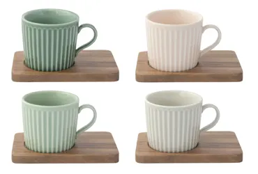 4er Set Take a Break Espressotasse 110ml mit Akazienunters.