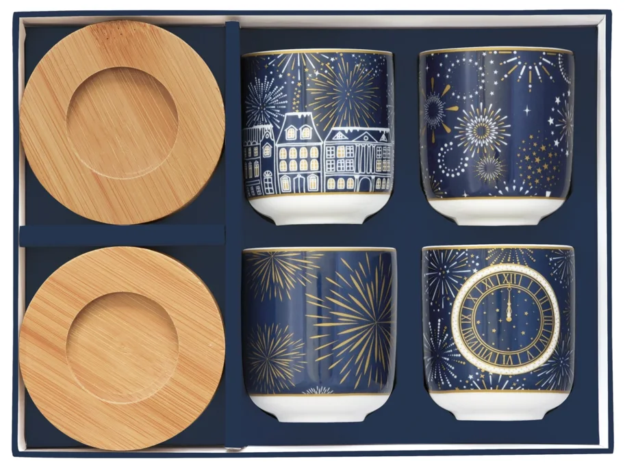 4er Set Midnight Espressotasse 110ml mit Bambusuntersetzer