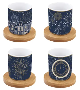 4er Set Midnight Espressotasse 110ml mit Bambusuntersetzer