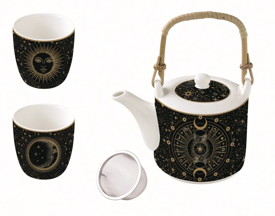 Celestial Teeset Teekanne 600ml mit zwei Tassen Porzellan