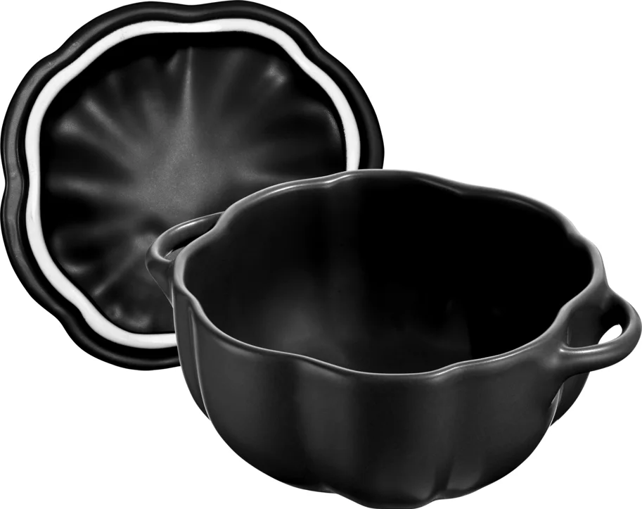 Cocotte 15cm, Kürbis, schwarz, Keramik 0.6l