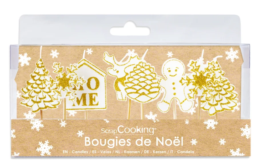 8er Set Kerzen Weihnachten gold/weiss