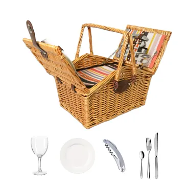 Picknickkorb 2 Personen, Gläser, Teller, Besteck, Korkenzieh