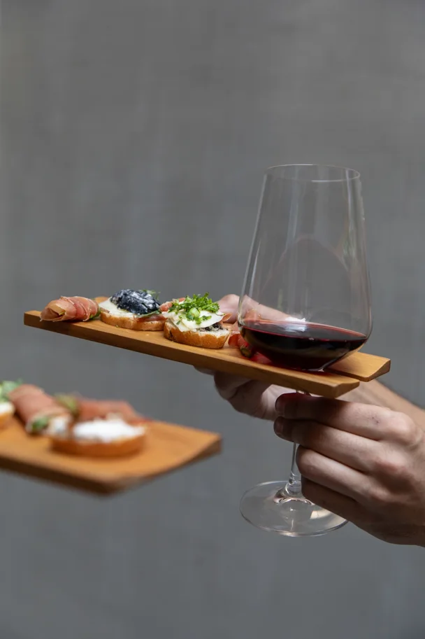 4er Set Bistro Cateringplatte für Weinglas und Canapes