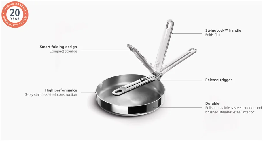 Space Steel Bratpfanne D20cm Edelstahl mit Klappgriff