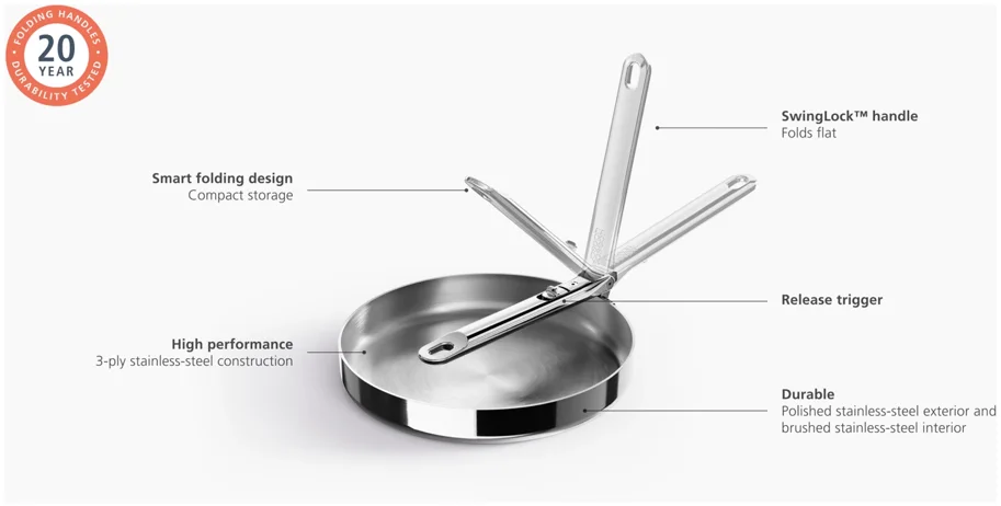 Space Steel Bratpfanne D24cm Edelstahl mit Klappgriff