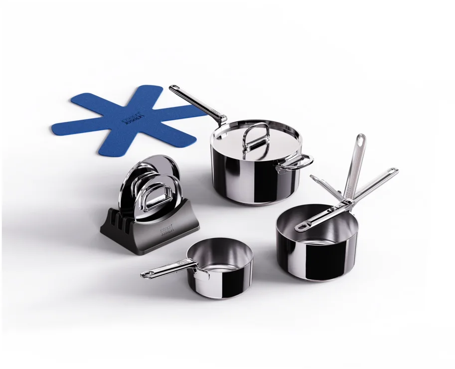 3er Set Space Steel Stielkasserolle Klappgriff 15+19+23cm