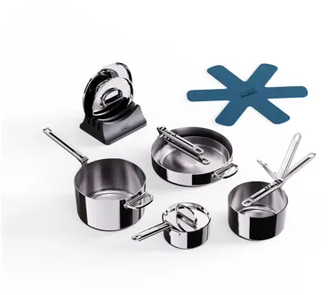 5er Set Space Steel Pfannenset Klappgriff 15+19+23+24+28cm