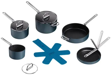 5er Set Space Kochset 15+19+23+24+28cm +3x Pfannenschutz