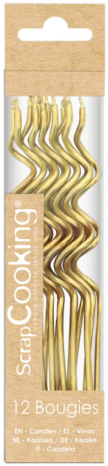 12er Set Kerzen spiralförmig gold