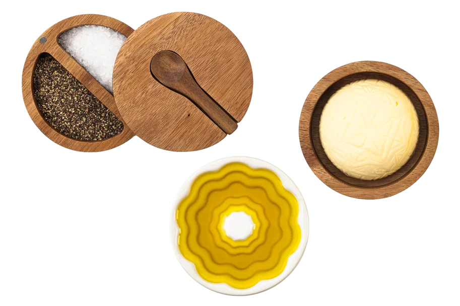 Olivenöl- und Butterschale,Pfeffer- und Salzschale Keramik