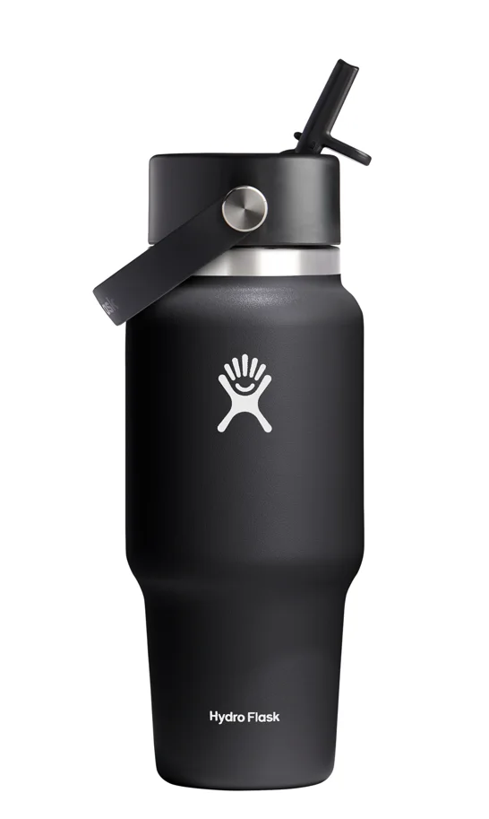 Trinkflasche Travel Wide Flex Deckel Strohhalm 700ml schwarz