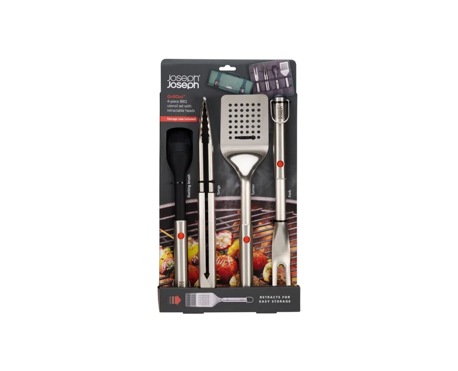 4er Set GrillOut BBQ-Utensilien Set mit Etui Edelstahl