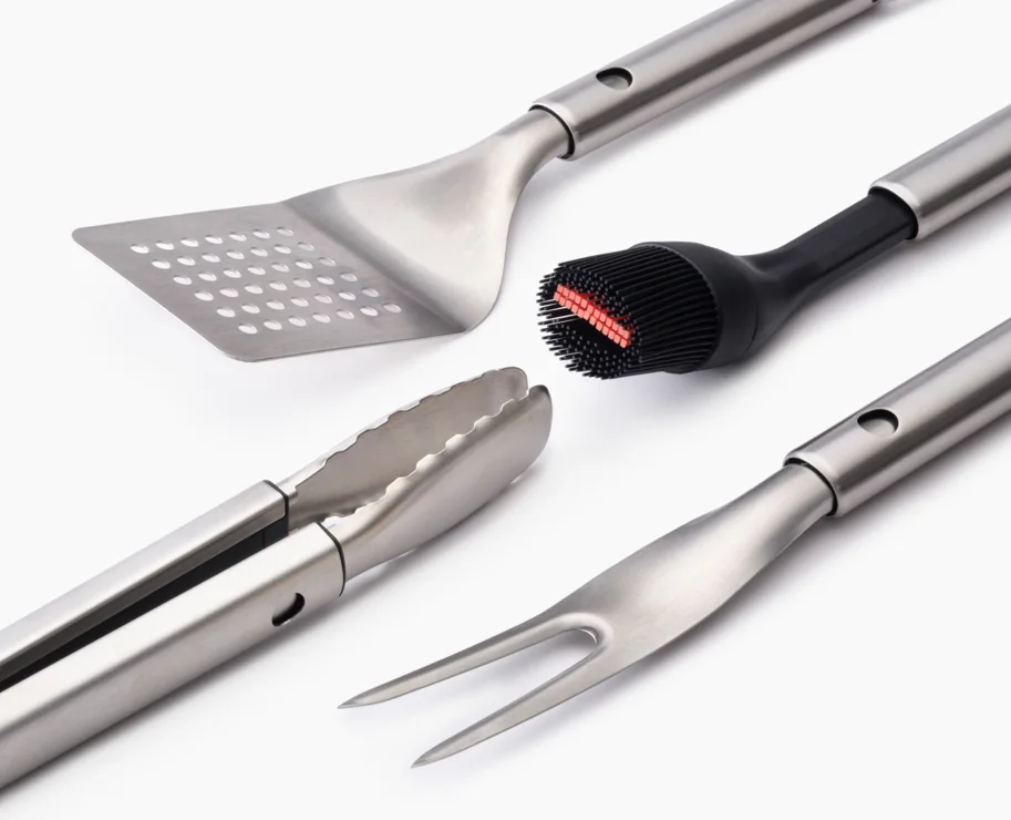 4er Set GrillOut BBQ-Utensilien Set mit Etui Edelstahl