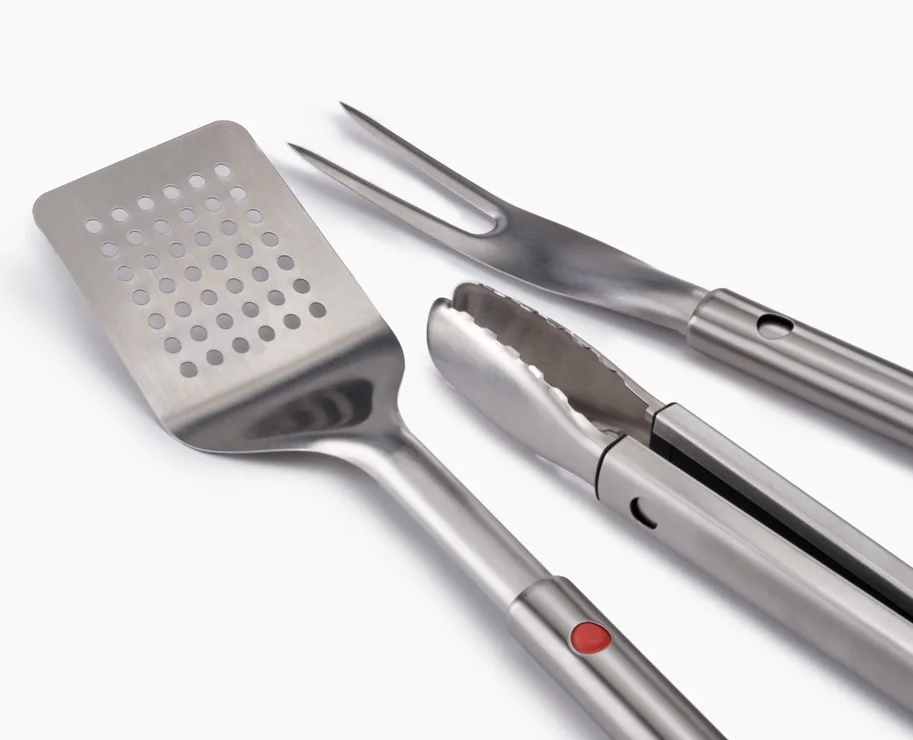 3er Set GrillOut BBQ Wender, Zange und Gabel Edelstahl