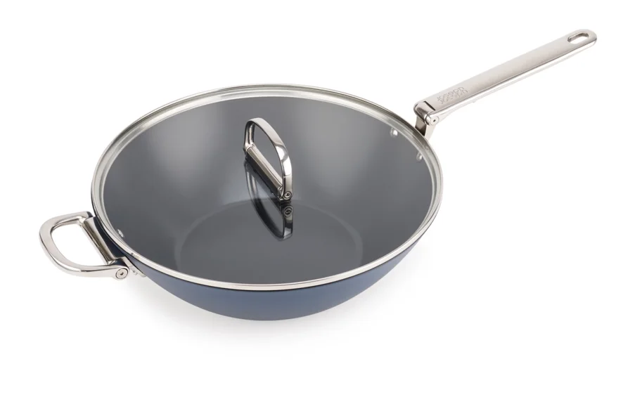 Space Wok D32cm Edelstahl mit Klappgriff und Deckel antihaft