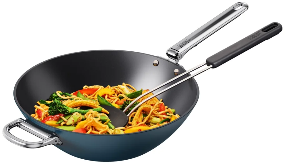 Space Wok D32cm Edelstahl mit Klappgriff und Deckel antihaft