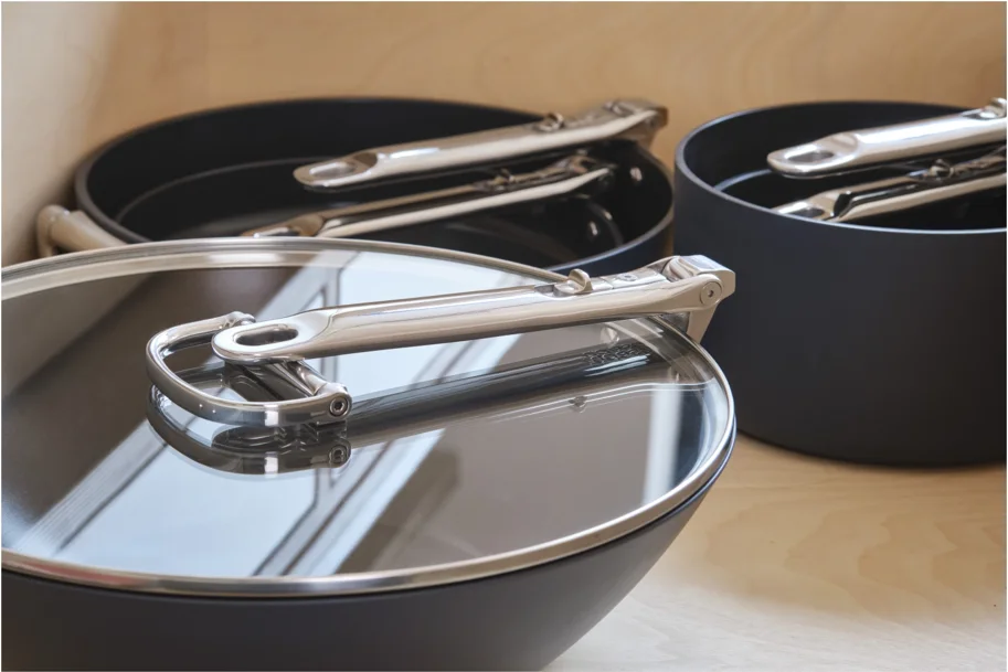 Space Wok D32cm Edelstahl mit Klappgriff und Deckel antihaft