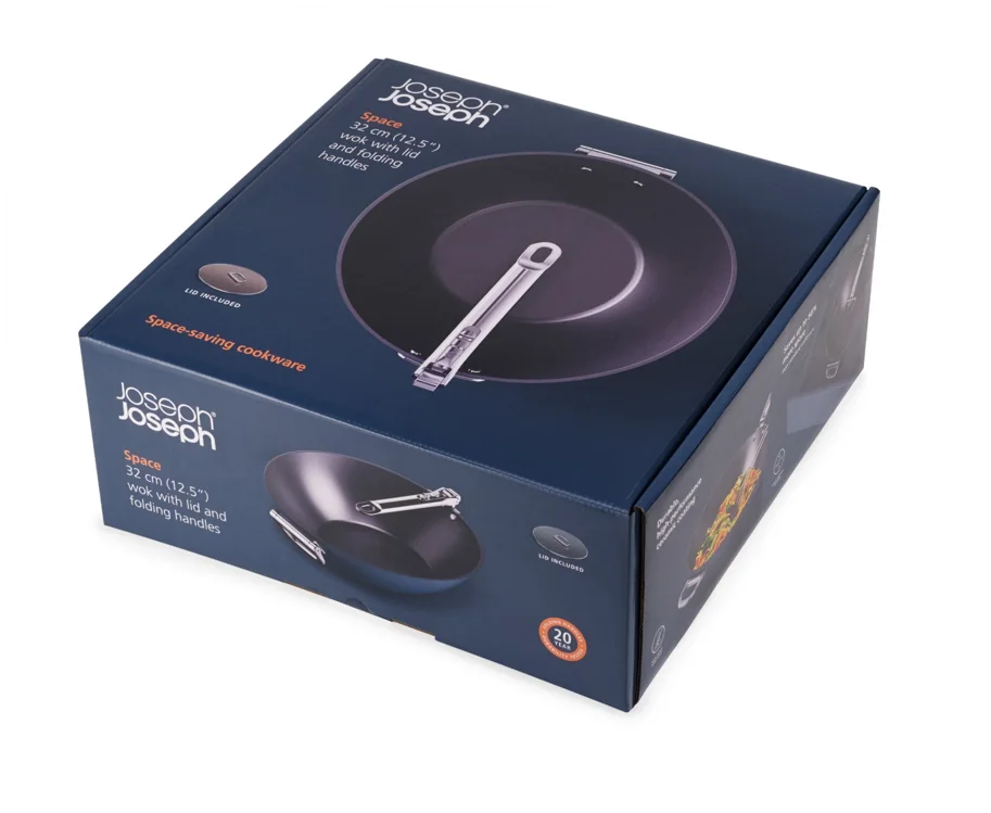 Space Wok D32cm Edelstahl mit Klappgriff und Deckel antihaft