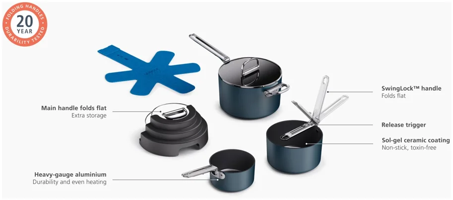 3er Set Space Stack Kochset antihaft 15+19+23cm