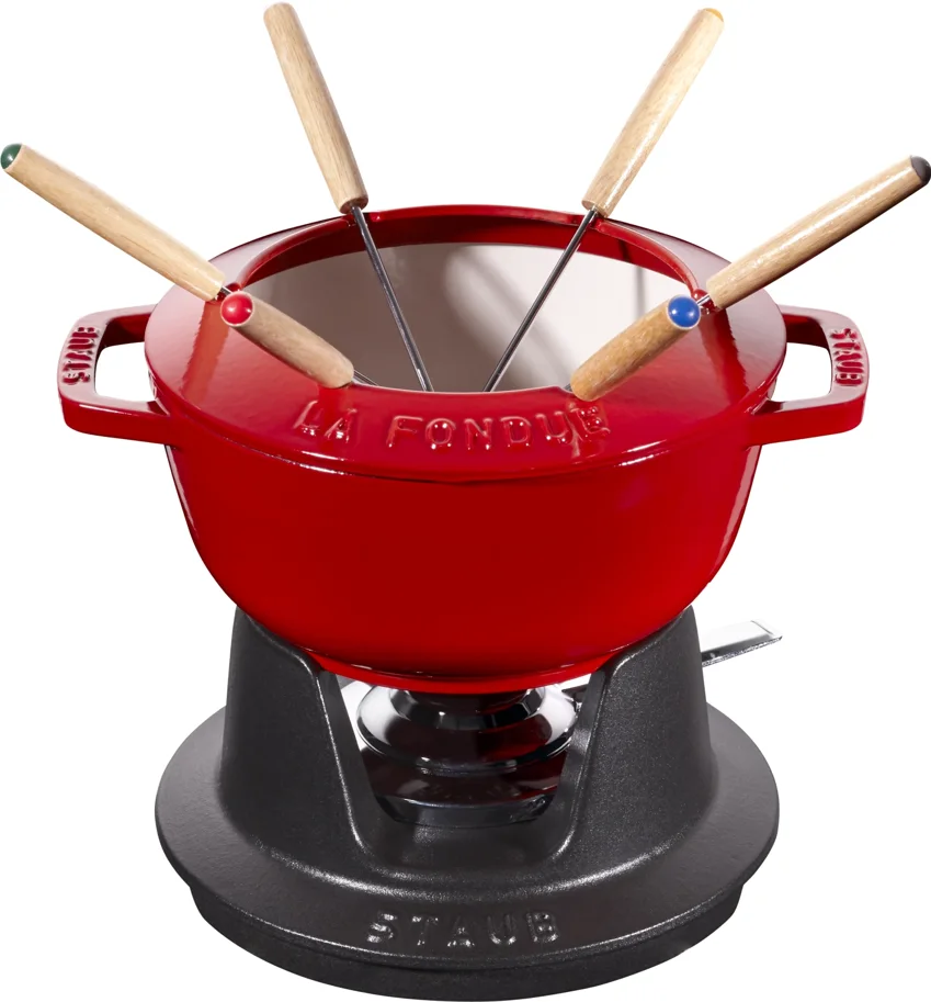 Fondue Set Kirsch-Rot m. 2 Griffen, rund. 18cm