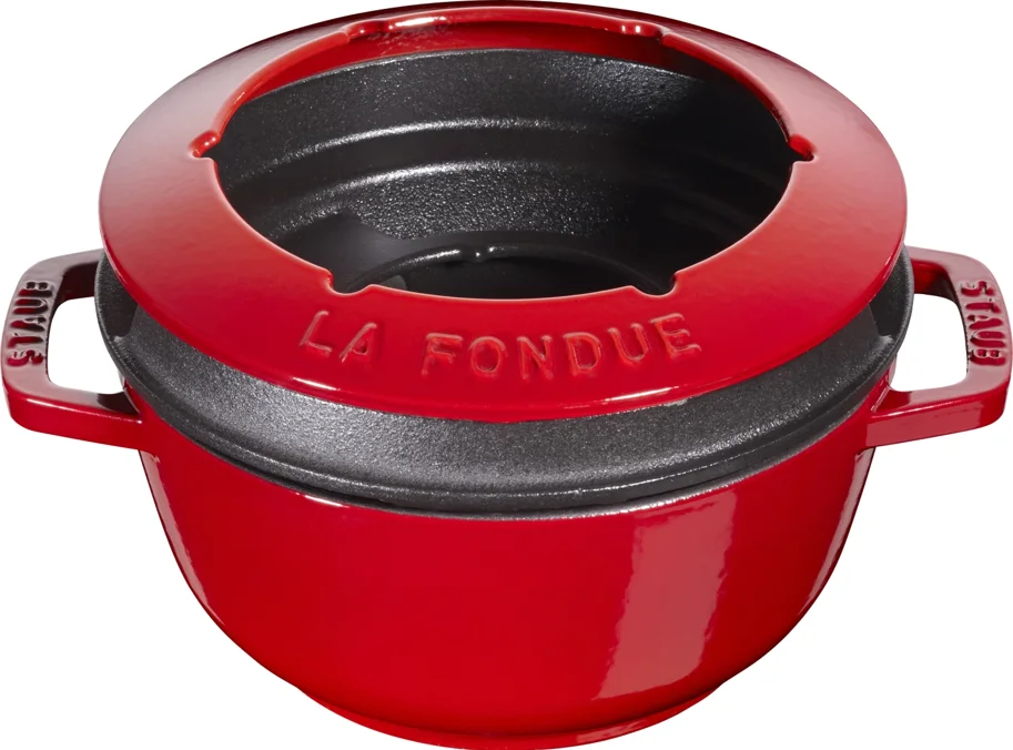 Fondue Set Kirsch-Rot m. 2 Griffen, rund. 18cm